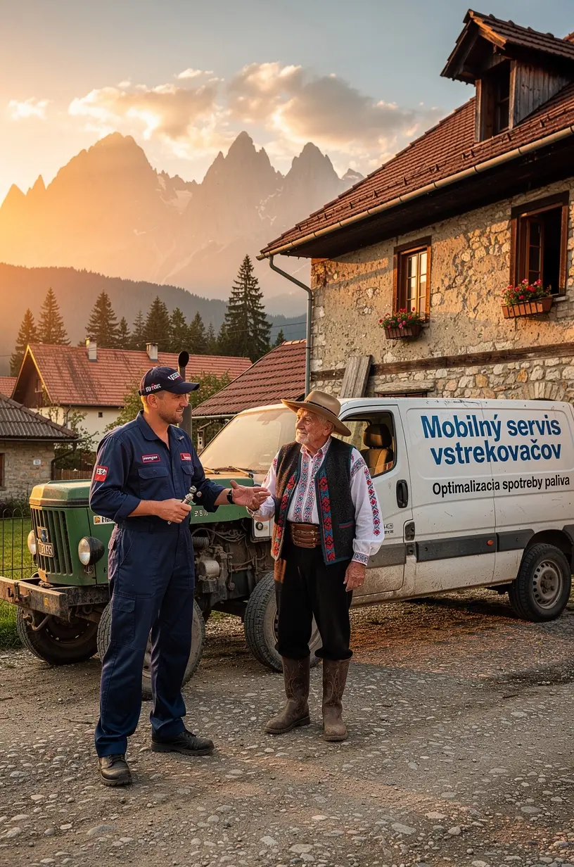 Detailný záber na precízne nastavenie vstrekovacej trysky v motore.